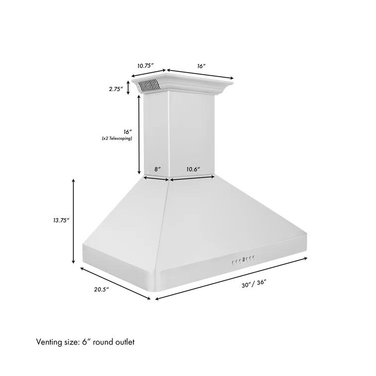 30 in. ZLINE CrownSoundDucted Vent Wall Mount Range Hood in Stainless Steel W/ Bluetooth Speakers (KF2CRN-BT-30)