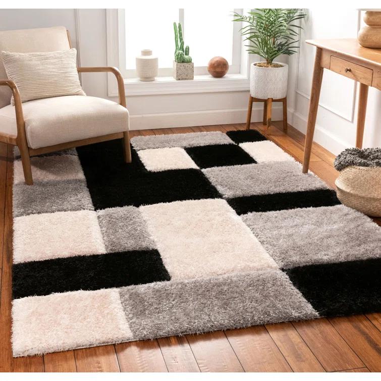 Cobina Geometric Shag Black/Gray Area Rug