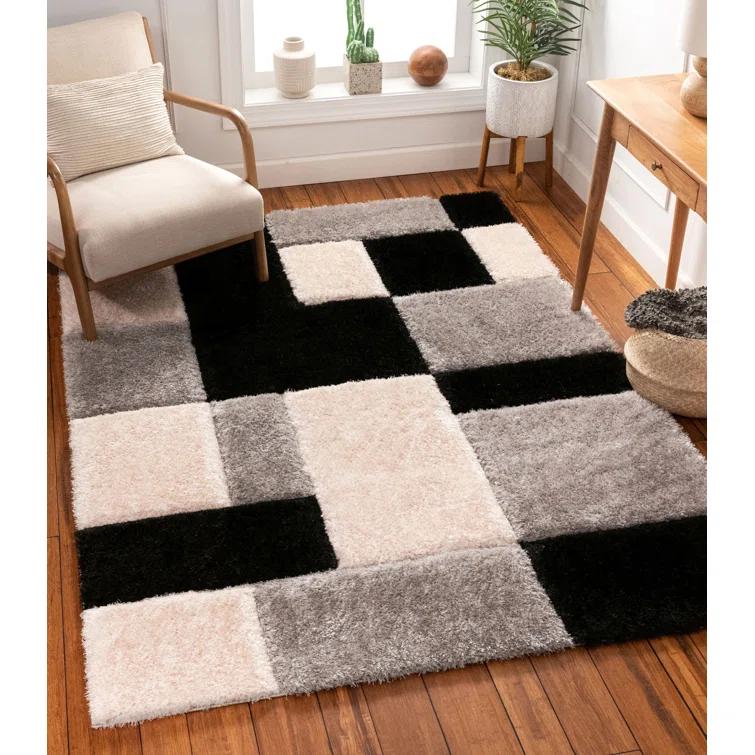 Cobina Geometric Shag Black/Gray Area Rug