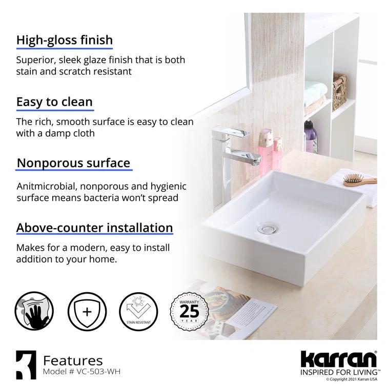 Karran Valera 16'' Vitreous China Vessel Bathroom Sink With Faucet and Drain in Matte Black