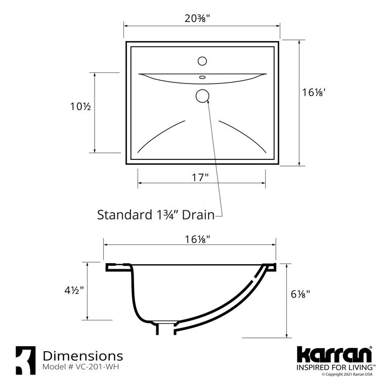 Karran Valera 20 In. Top Mount Vitreous China Rectangular Bathroom Sink With Overflow Drain