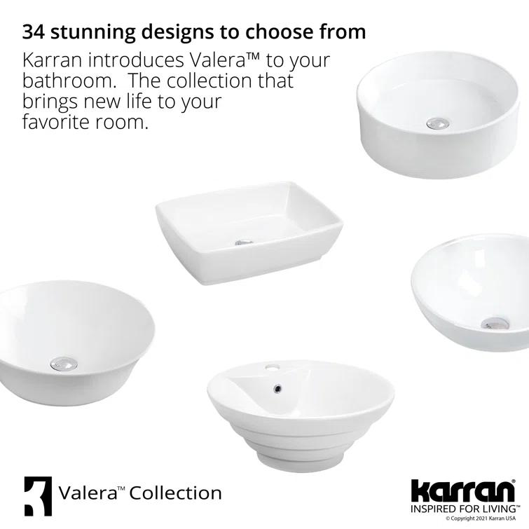 Karran Valera 20 In. Top Mount Vitreous China Rectangular Bathroom Sink With Overflow Drain