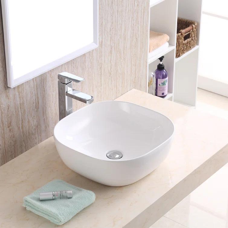 Karran Valera 17 In. Vitreous China Square Vessel Bathroom Sink