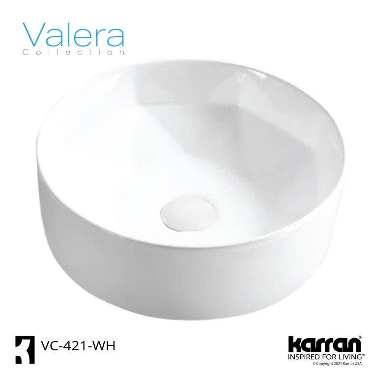 Karran VC-421-WH Karran Valera 16 In. Vitreous China Round Vessel Bathroom Sink