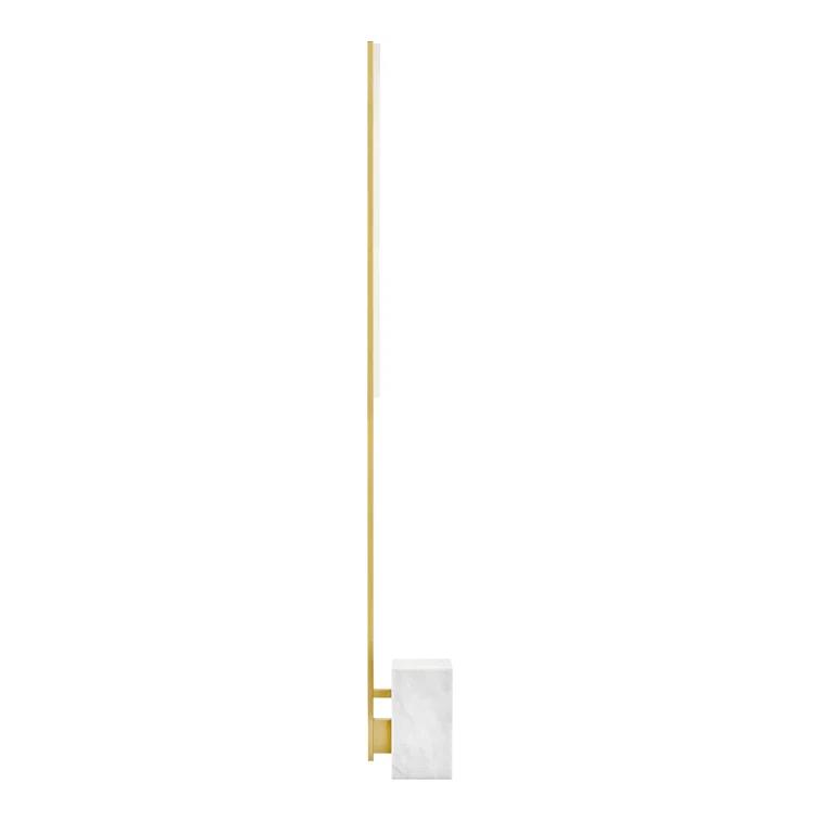 Klee Minimalist Natural Brass & White Marble LED Floor Lamp with Shelf