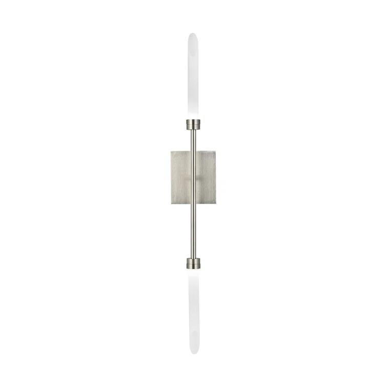 Sleek Satin Nickel 2-Light LED Wall Sconce with Tapered Glass Shades