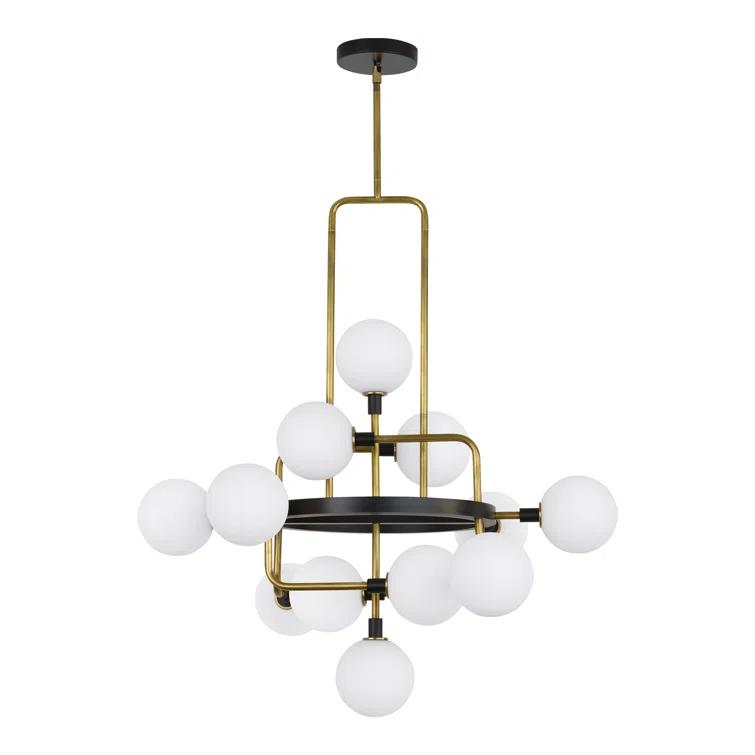 Elegant Brass Viaggio 12-Light LED Chandelier with Opal Glass Globes