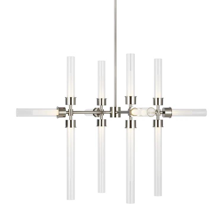 Polished Nickel 12-Light LED Chandelier with Glass Cylinders