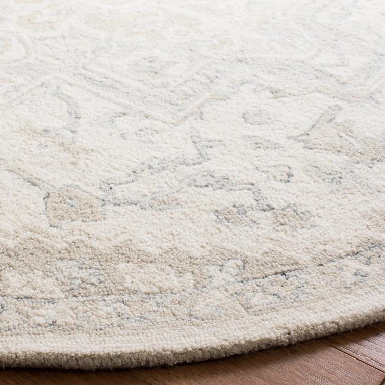 Ivory and Beige Wool Medallion Tufted Runner Rug 2'6"x4'0"