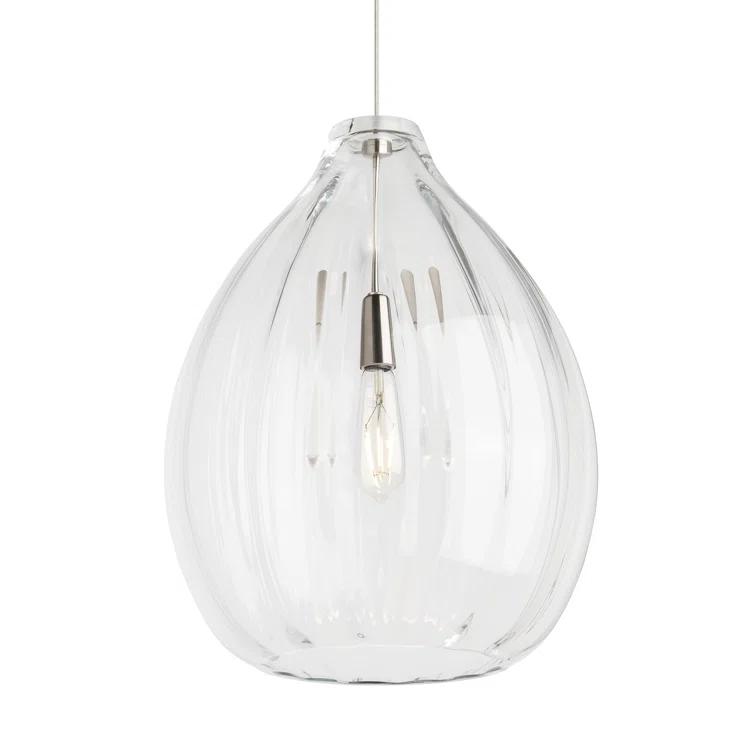 Harper Satin Nickel Clear Glass Ribbed Pendant Light