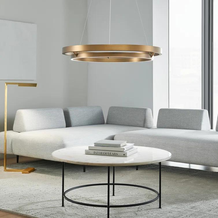 Elegance Unveiled 30'' Matte Black & Weathered Oak LED Chandelier