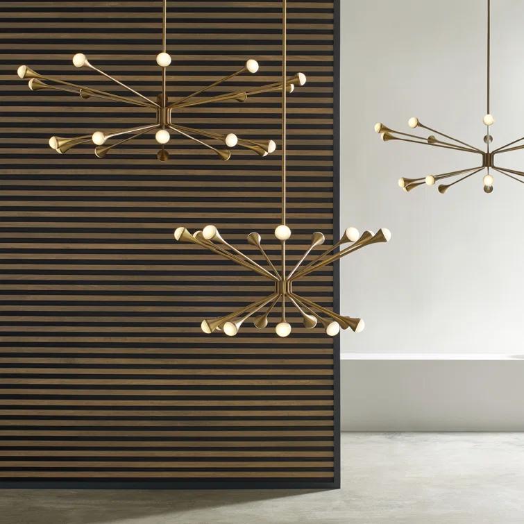 Aged Brass 18-Light LED Chandelier with Orbed Diffusers