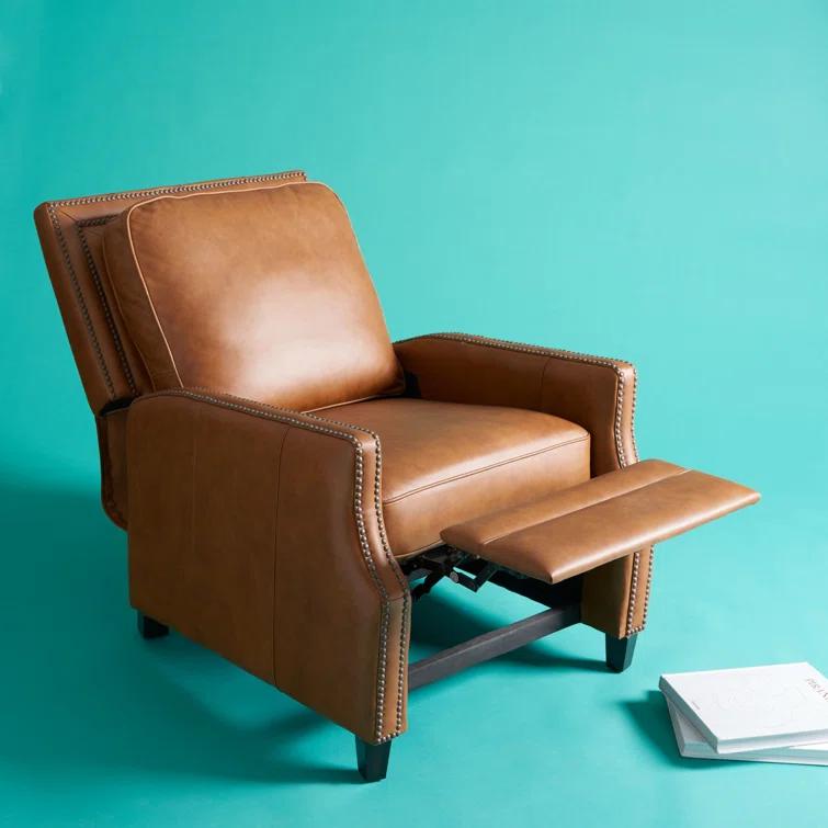 Safavieh Couture Buddy Leather Nailhead Trim Recliner Coffee