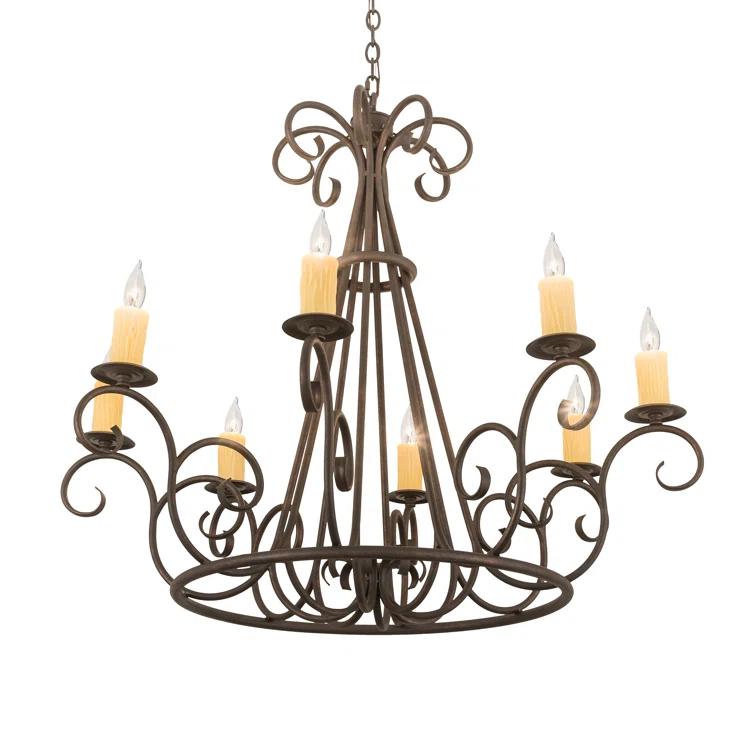 Copper Rust 8-Light Scrollwork Chandelier with Faux Candlelights