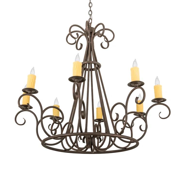 Copper Rust 8-Light Scrollwork Chandelier with Faux Candlelights