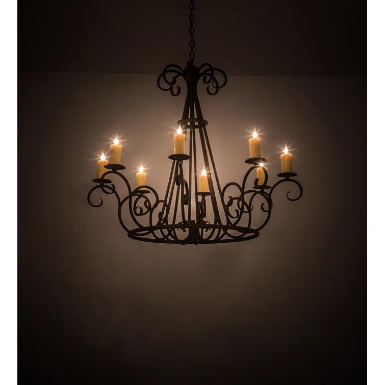 Copper Rust 8-Light Scrollwork Chandelier with Faux Candlelights
