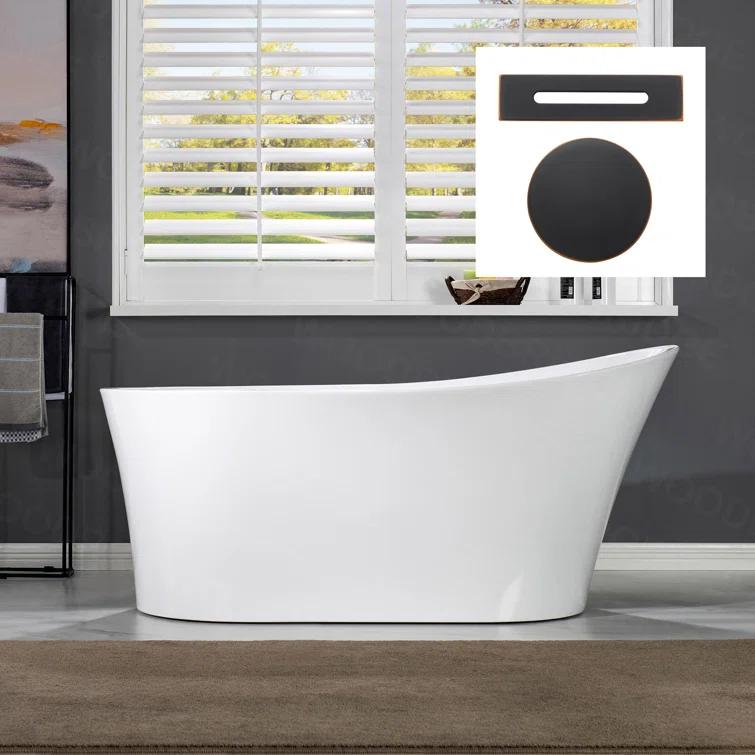 WoodBridge 67" x 32" Freestanding Soaking Acrylic Single Slipper Bathtub with Reversible Drain B0084-ORB-Drain &O