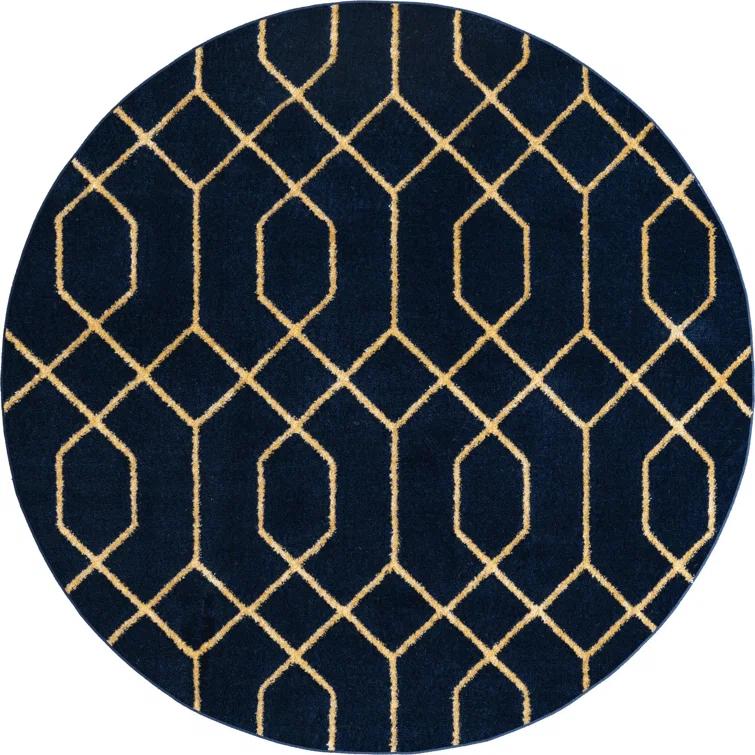 Glam Navy Blue Gold Area Rug