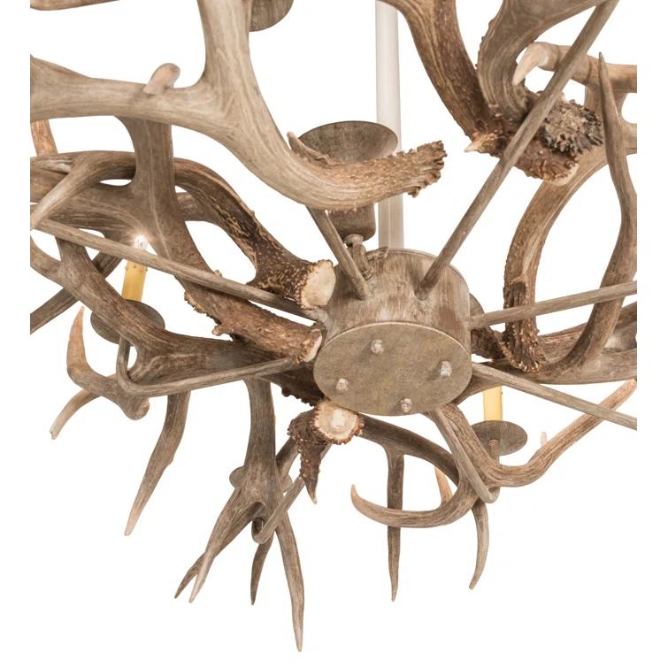 Rustic Charm Beige Antler 20-Light Adjustable Chandelier