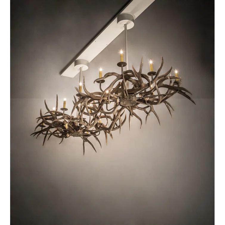 Rustic Charm Beige Antler 20-Light Adjustable Chandelier