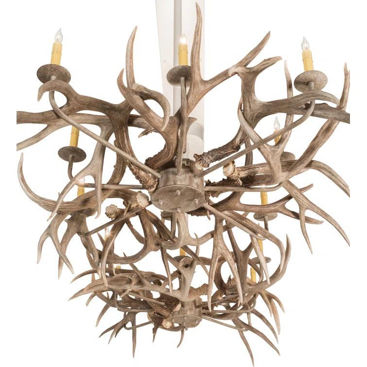 Rustic Charm Beige Antler 20-Light Adjustable Chandelier