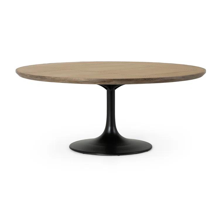 Powell 70.75" Reclaimed Wood & Marble Round Dining Table in Black/Brown