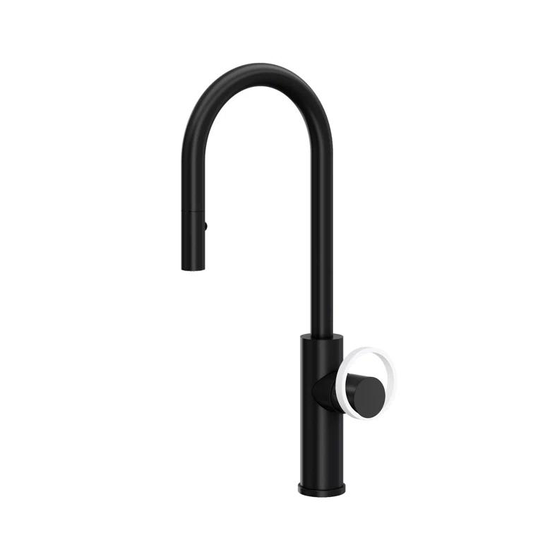 Rohl Eclissi™ Pull-Down Bar/Food Prep Kitchen Faucet with C-Spout and Handle EC65D1MB+EC81IWMB