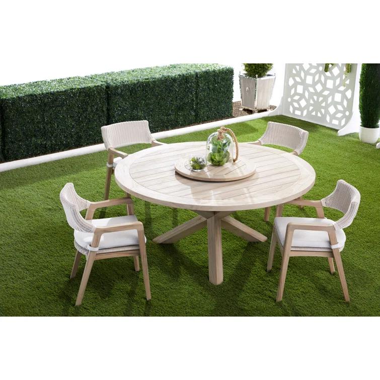 Boca 63" Transitional Gray Teak Round Outdoor Dining Table