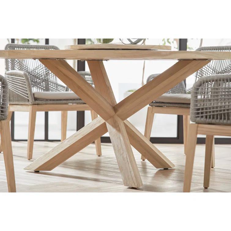 Boca 63" Transitional Gray Teak Round Outdoor Dining Table