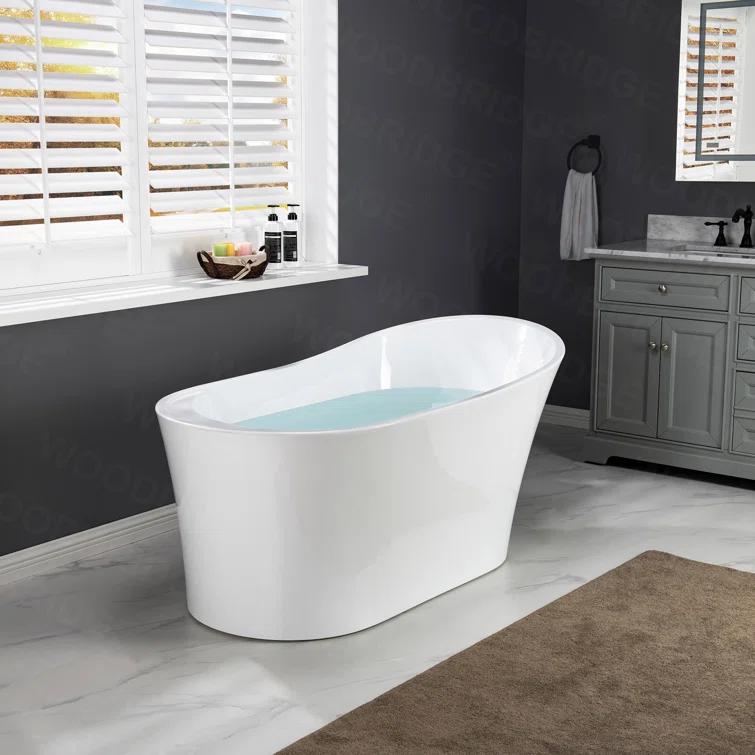 WoodBridge 67" x 32" Freestanding Soaking Acrylic Single Slipper Bathtub with Reversible Drain B0084-ORB-Drain &O