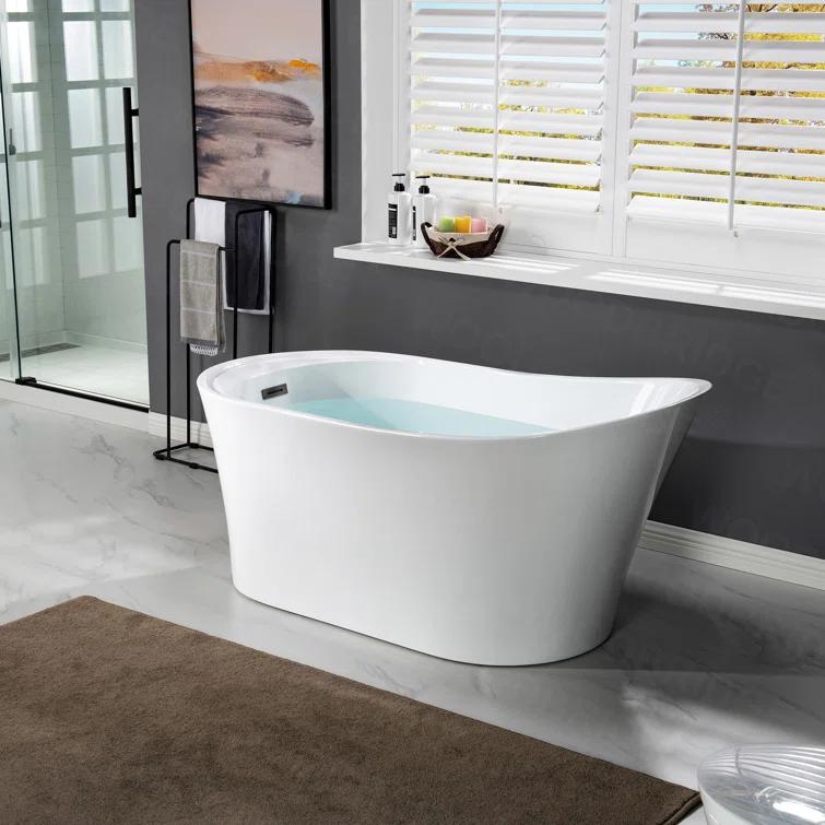 67" x 32" Freestanding Soaking Acrylic Single Slipper Bathtub with Reversible Drain