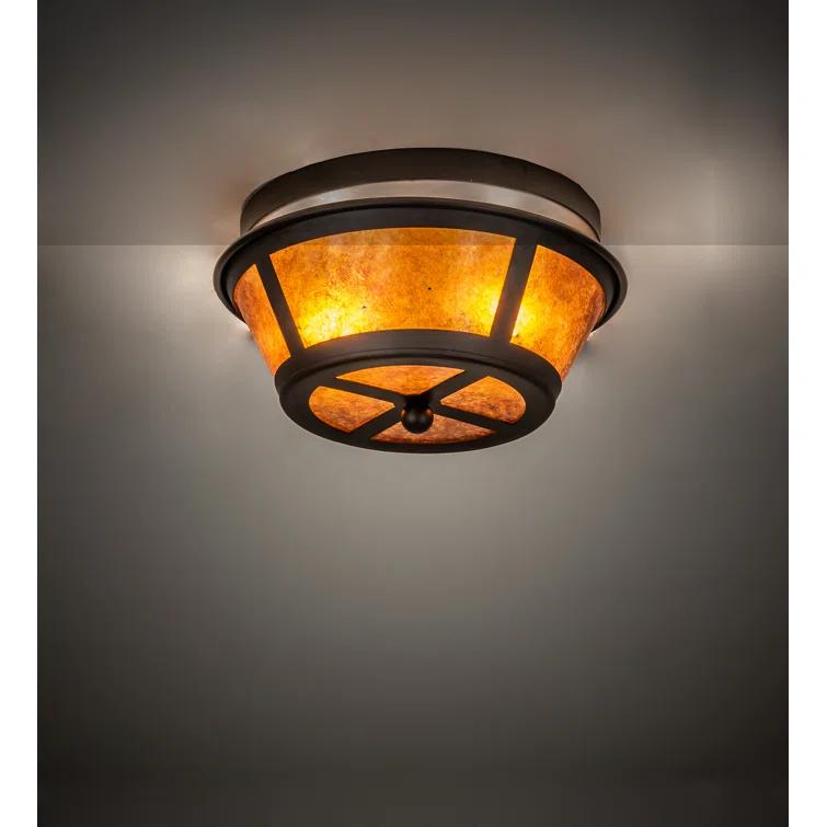 Meyda Craftsman Prime 12" Bronze Flush Mount with Amber Mica Lens