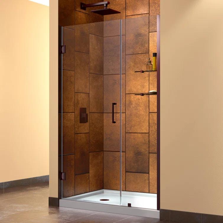 Unidoor Frameless Hinged Shower Door with Glass Shelves