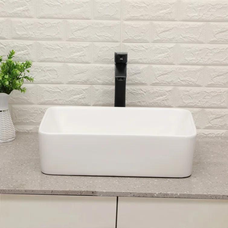 19"X15" Glossy Ceramic Rectangular Vessel Bathroom Sink with Faucet