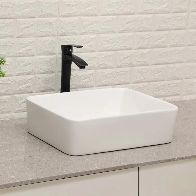 19"X15" Glossy Ceramic Rectangular Vessel Bathroom Sink with Faucet