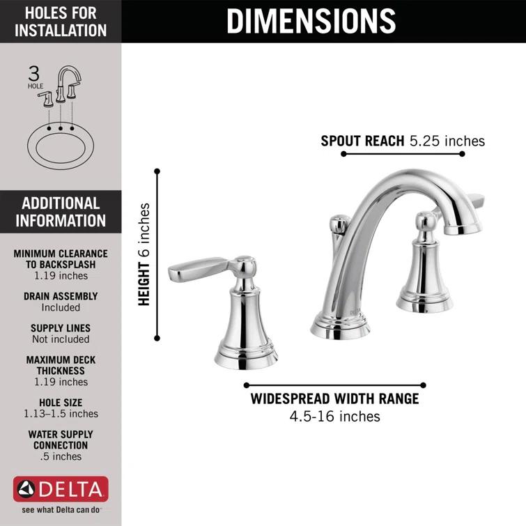 Woodhurst Widespread Bathroom Faucet 3 Hole, 2-handle Bathroom Sink Faucet with Drain Assembly