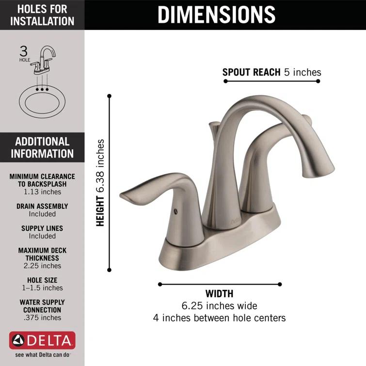 Lahara Centerset Bathroom Faucet with Drain Assembly, 2-handle Bathroom Sink Faucet