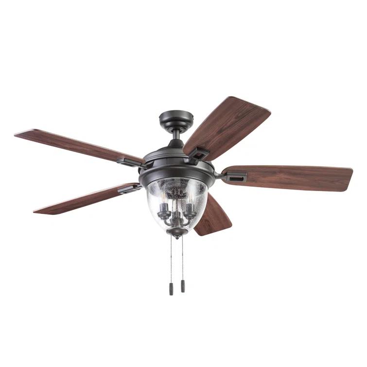 52" Glencrest 5 - Blade Standard Ceiling Fan with Pull Chain and Light Kit Included