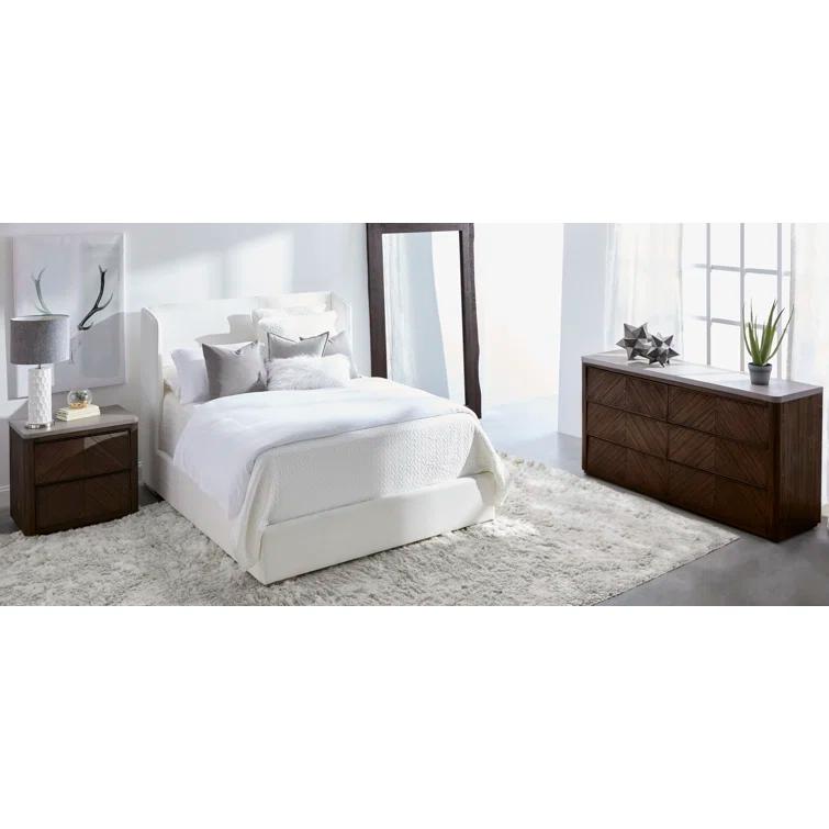 Benjara Upholstered Wingback Bed
