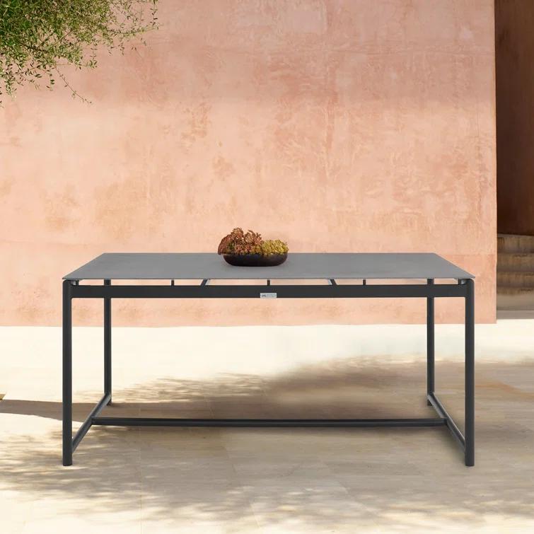 Campblin Outdoor Dining Table in Aluminum and Teak with Stone Top