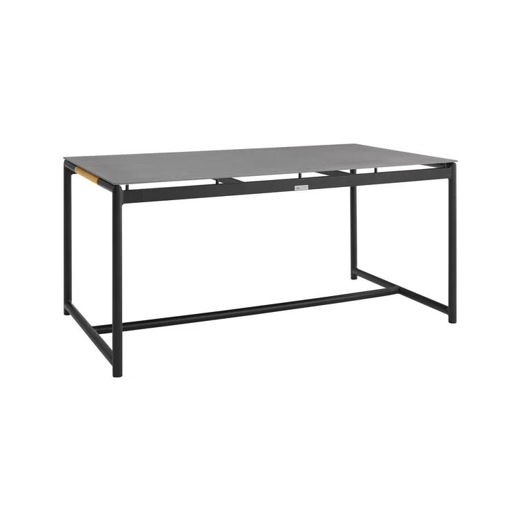 Campblin Outdoor Dining Table in Aluminum and Teak with Stone Top