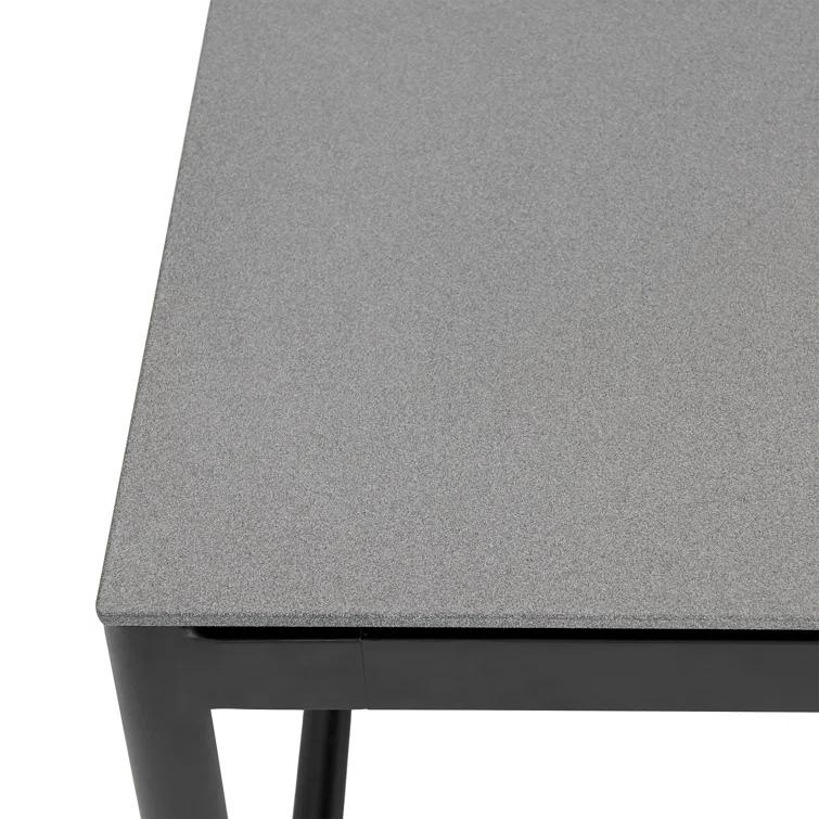 Campblin Outdoor Dining Table in Aluminum and Teak with Stone Top