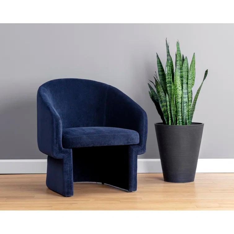 Danny Navy Transitional Barrelback Lounge Chair in Sustainable Wood