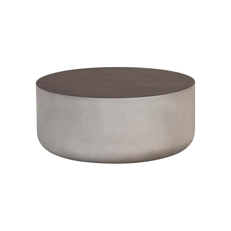 Contemporary Round Grey and Timber Brown Wood Coffee Table