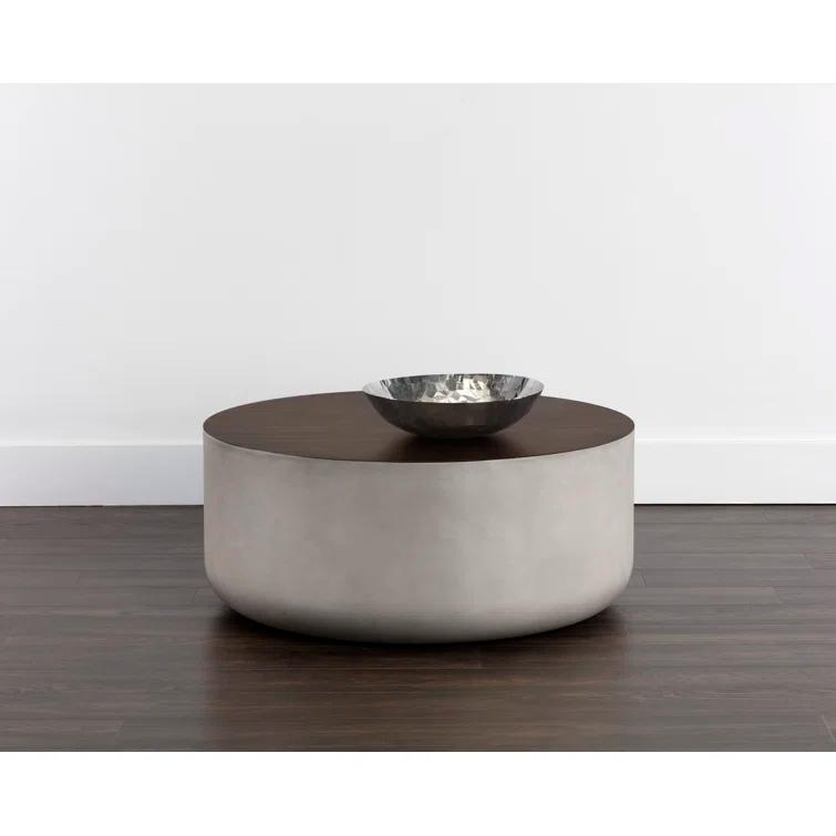 Contemporary Round Grey and Timber Brown Wood Coffee Table