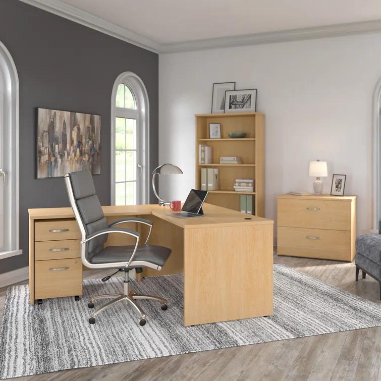 Bush Business Furniture Studio C L Shaped Desk with Mobile File Cabinet and Return