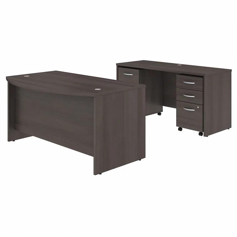 Studio C 72W x 36D Bow Front Desk and Credenza with Mobile File Cabinets