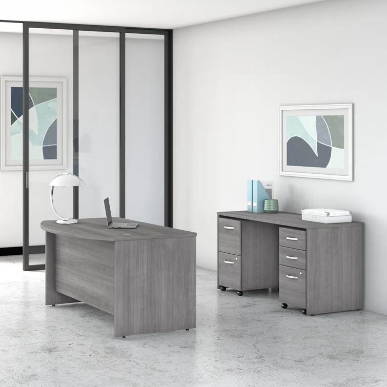 Bush Business Furniture Studio C 72W x 36D Bow Front Desk and Credenza with Mobile File Cabinets