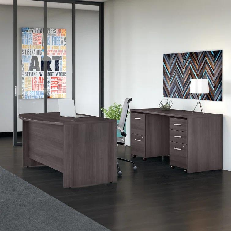 Studio C 72W x 36D Bow Front Desk and Credenza with Mobile File Cabinets