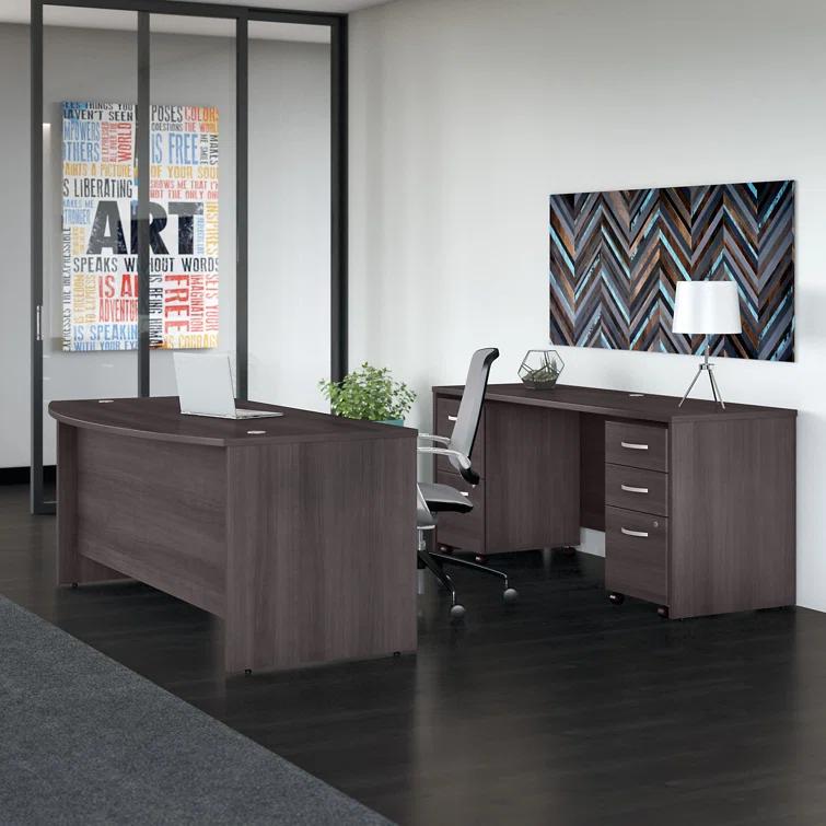 Studio C 72W x 36D Bow Front Desk and Credenza with Mobile File Cabinets